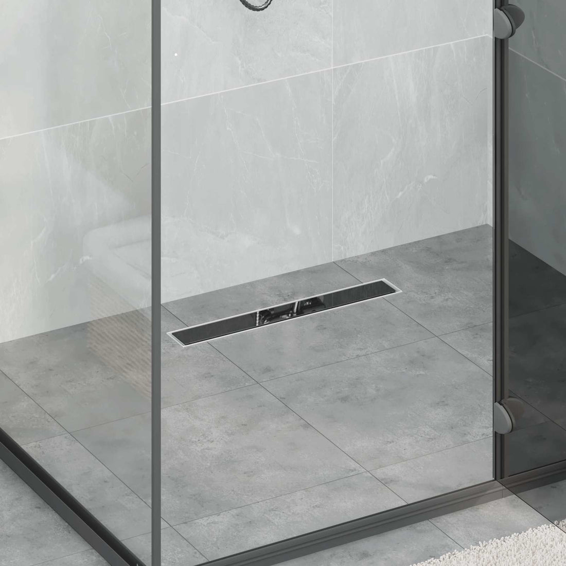 vidaXL Desagüe de ducha con tapa de vidrio y sifón 360° Negro 50 cm