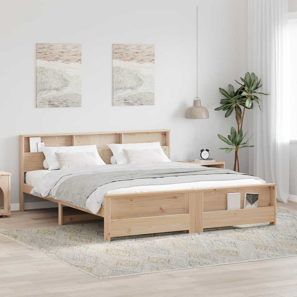 vidaXL Estructura de cama con estante Marrón 200 x 200 cm Pino macizo