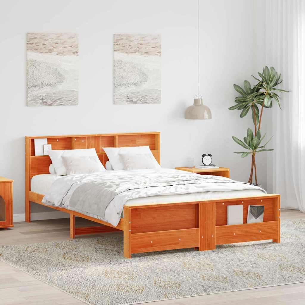 vidaXL Estructura de cama Marrón cera 160 x 200 cm Pino macizo