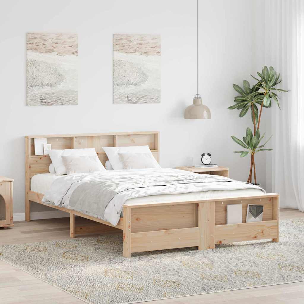 vidaXL Estructura de cama con estante Marrón 140 x 200 cm Pino macizo
