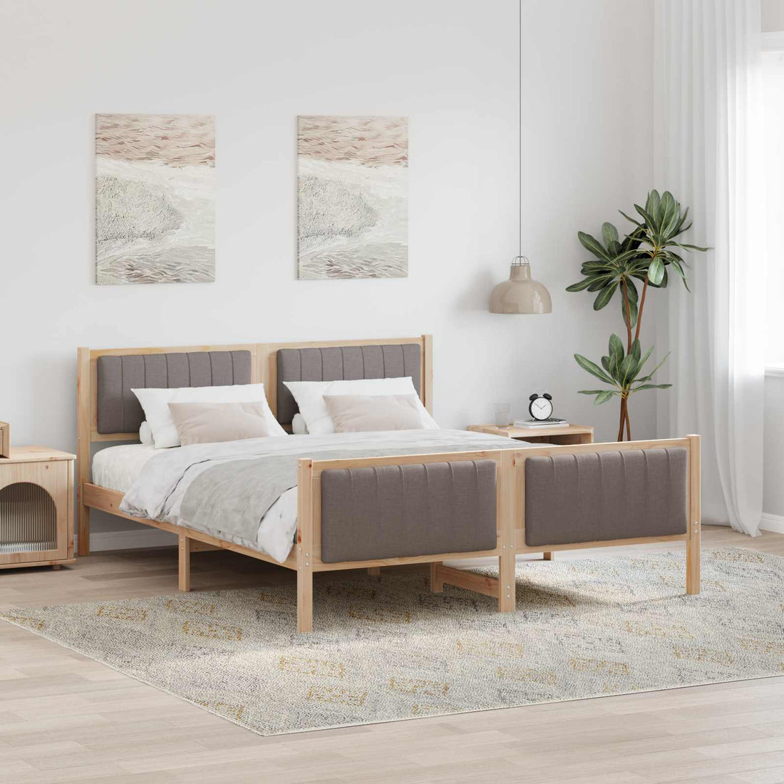 vidaXL Estructura de cama con cabecera Marrón y taupe 160 x 200 cm