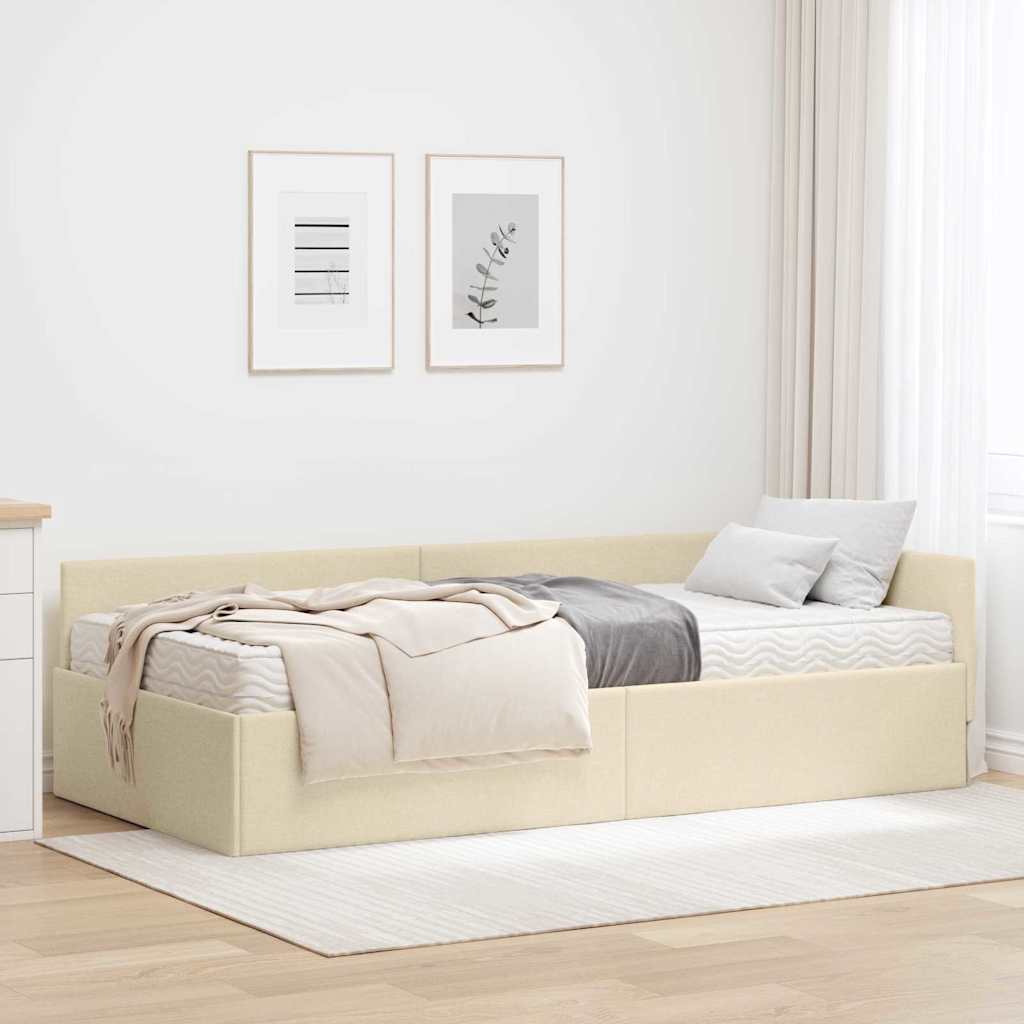 vidaXL Estructura de Cama Esquina con Colchón Otro 2 uds. Crema tela