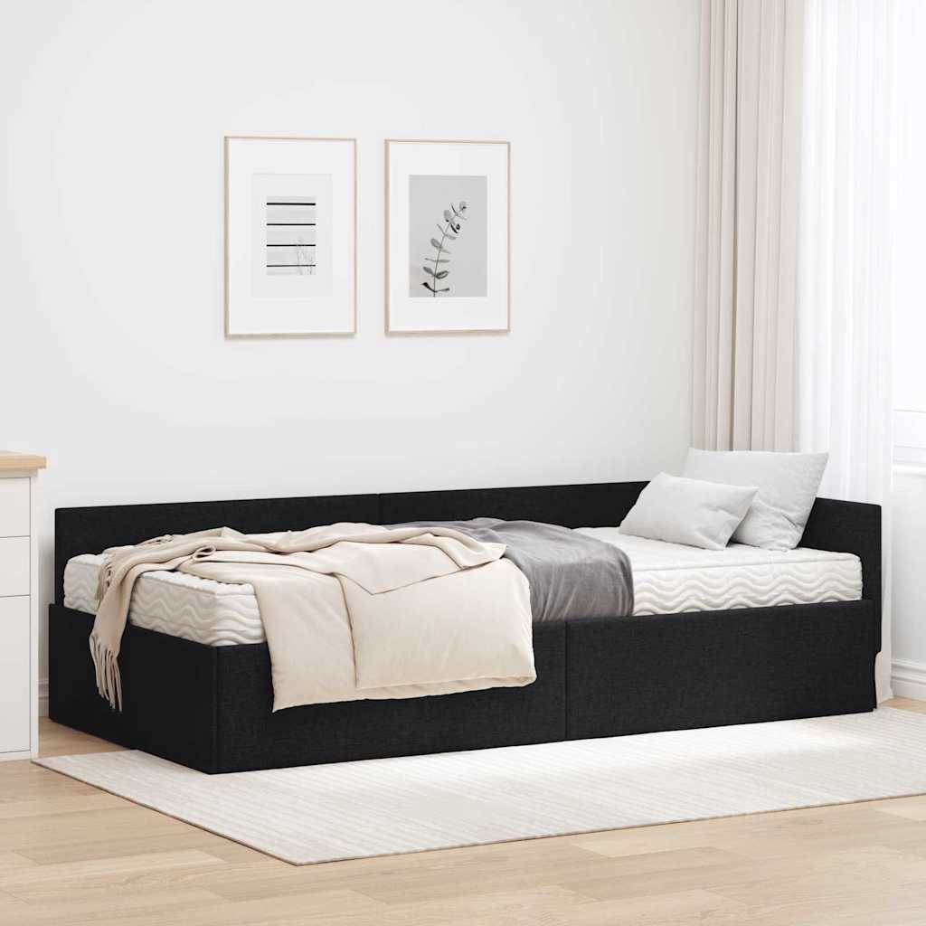 vidaXL Estructura de Cama Esquina con Colchón Otro 2 uds. Negro tela