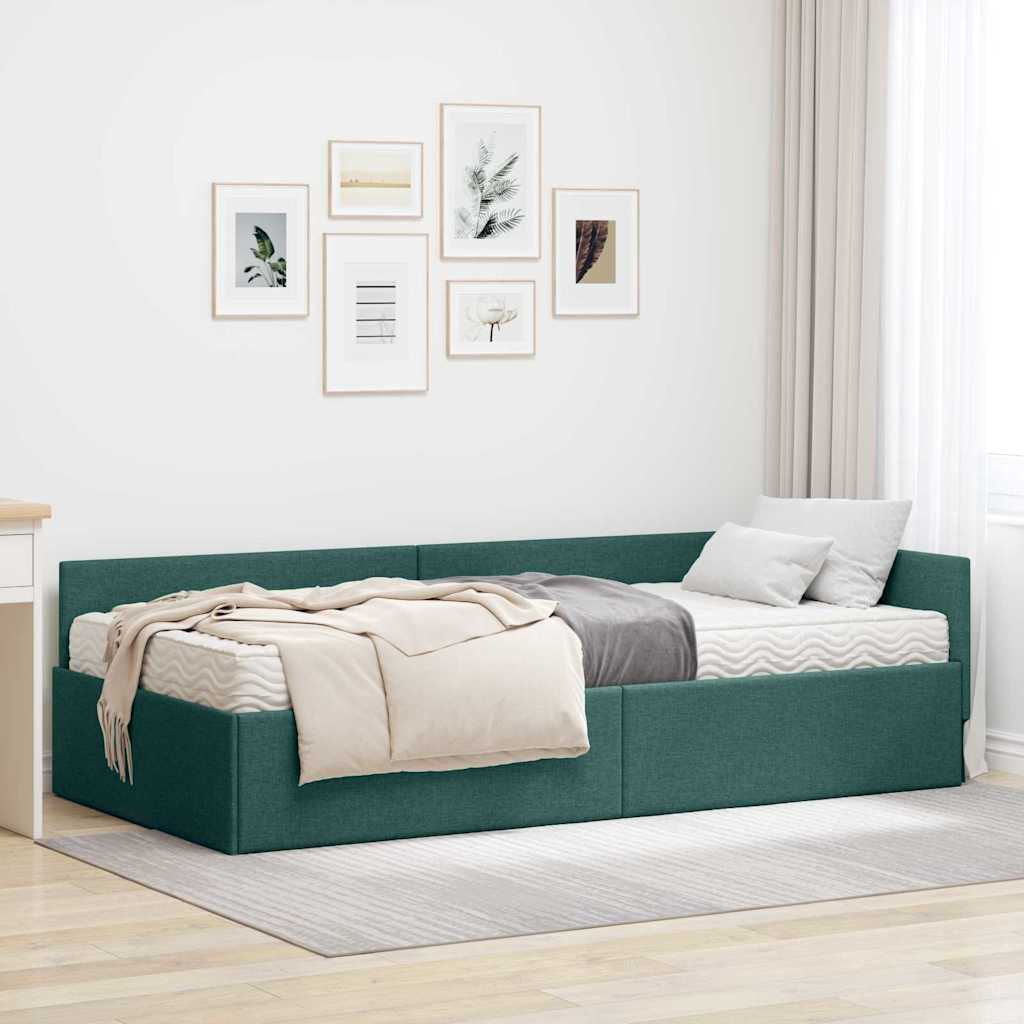 vidaXL Estructura de Cama Esquina con Colchón 2 uds. Verde oscuro