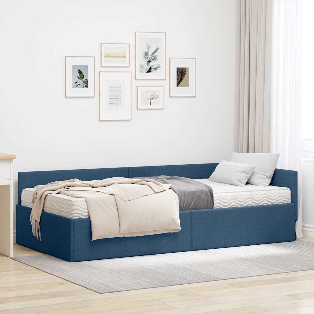 vidaXL Estructura de Cama Esquina con Colchón Otro 2 uds. Azul tela
