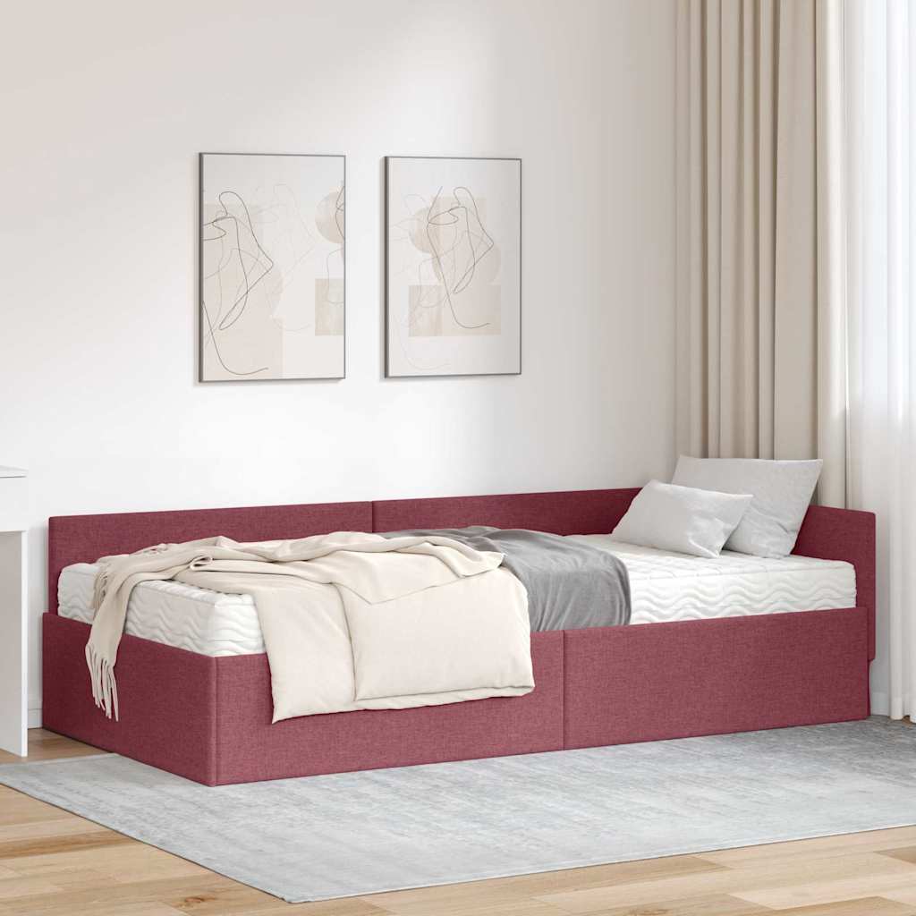 vidaXL Estructura de Cama Esquina con Colchón 2 uds. Rojo vino