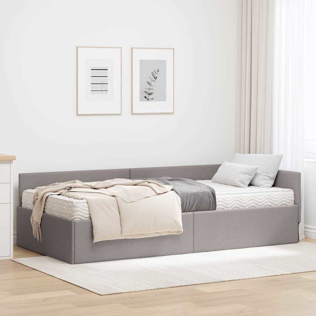 vidaXL Estructura de Cama Esquina con Colchón Otro 2 uds. Taupé tela