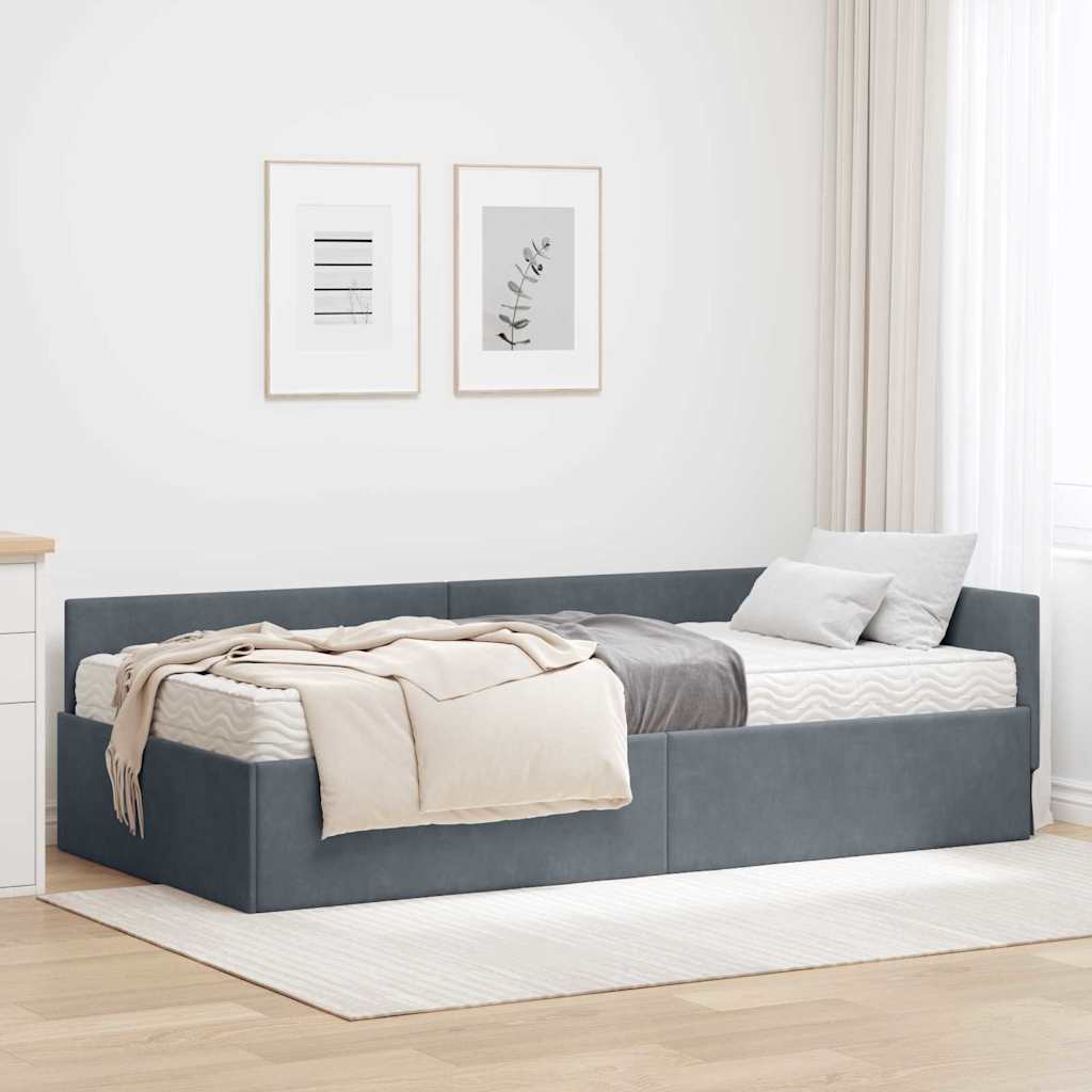 vidaXL Estructura de Cama Esquina con Colchón 2 uds. Gris oscuro
