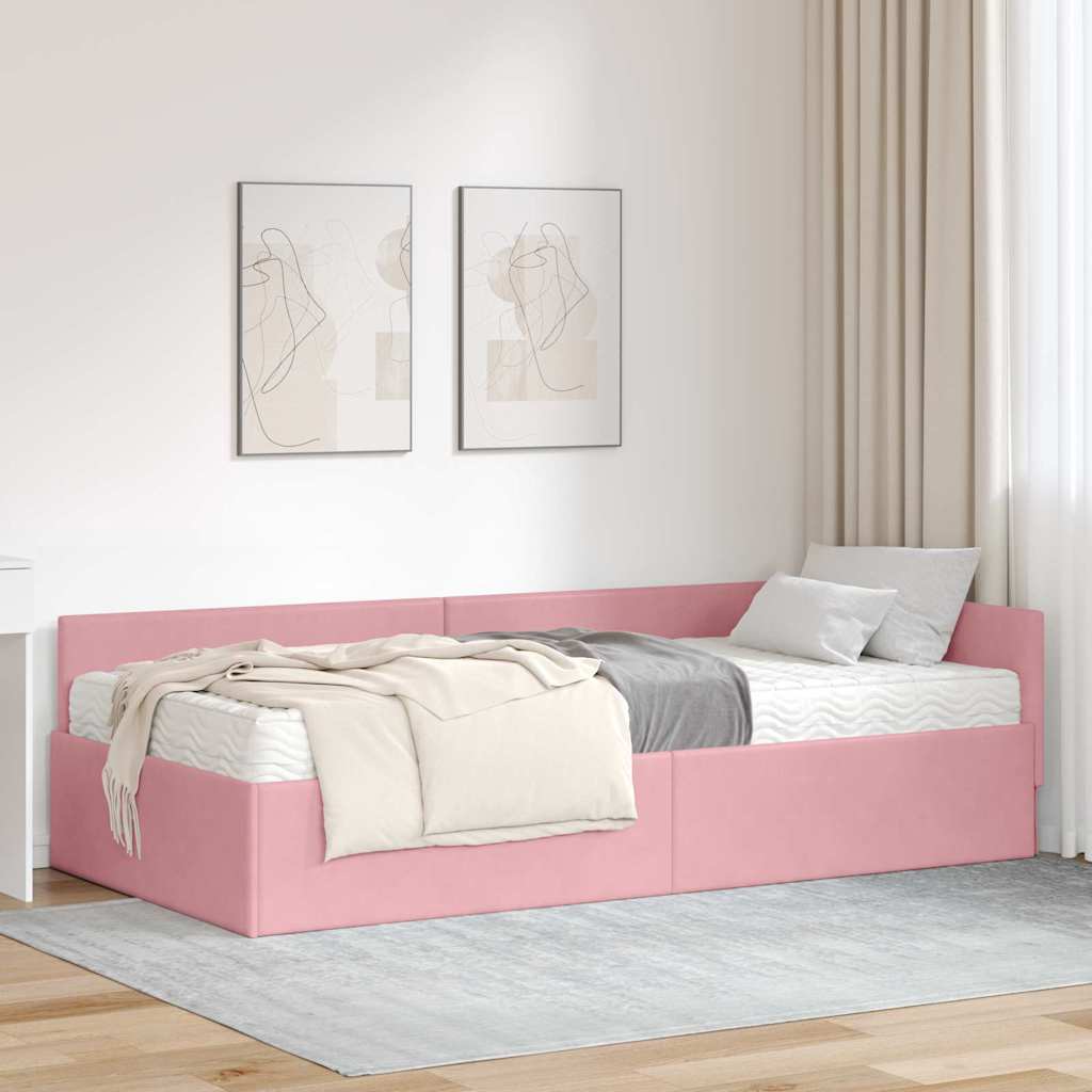 vidaXL Estructura de Cama Esquina con Colchón 2 uds. Rosa 80 x 200 cm