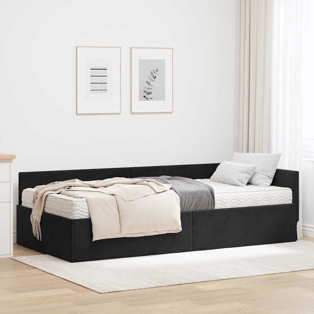 vidaXL Estructura de Cama Esquina con Colchón 2 uds. Negro 80 x 200 cm