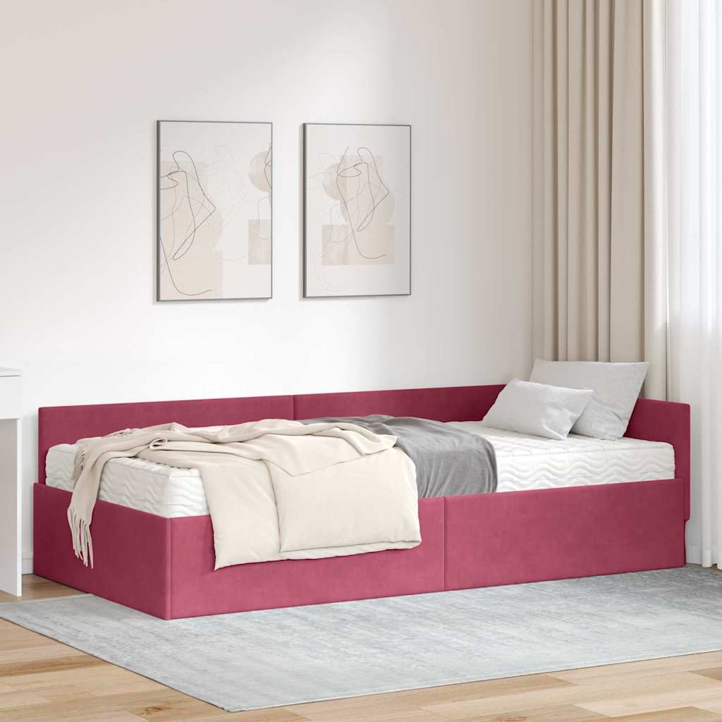 vidaXL Estructura de Cama Esquina con Colchón 2 uds. Rojo vino