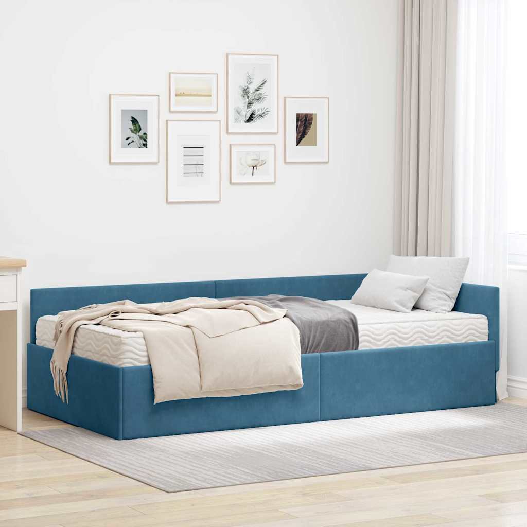 vidaXL Estructura de Cama Esquina con Colchón 2 uds. Azul Terciopelo
