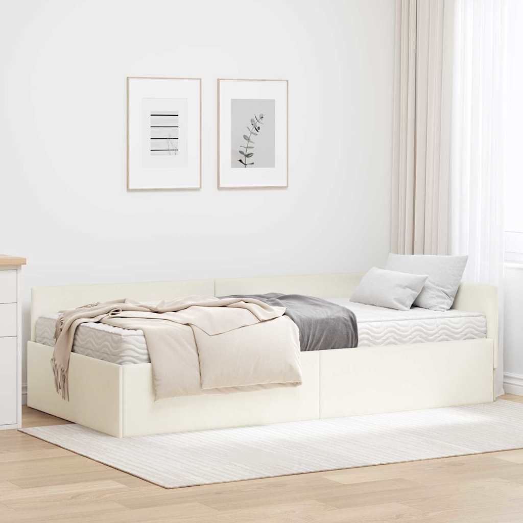 vidaXL Estructura de Cama Esquina con Colchón 2 uds. Crema Terciopelo