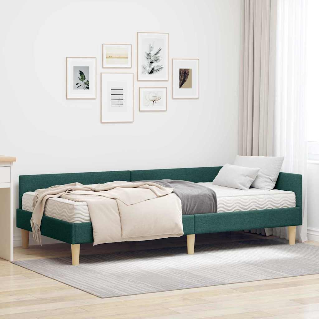 vidaXL Estructura de Cama Esquina con Colchón 2 uds. Verde oscuro