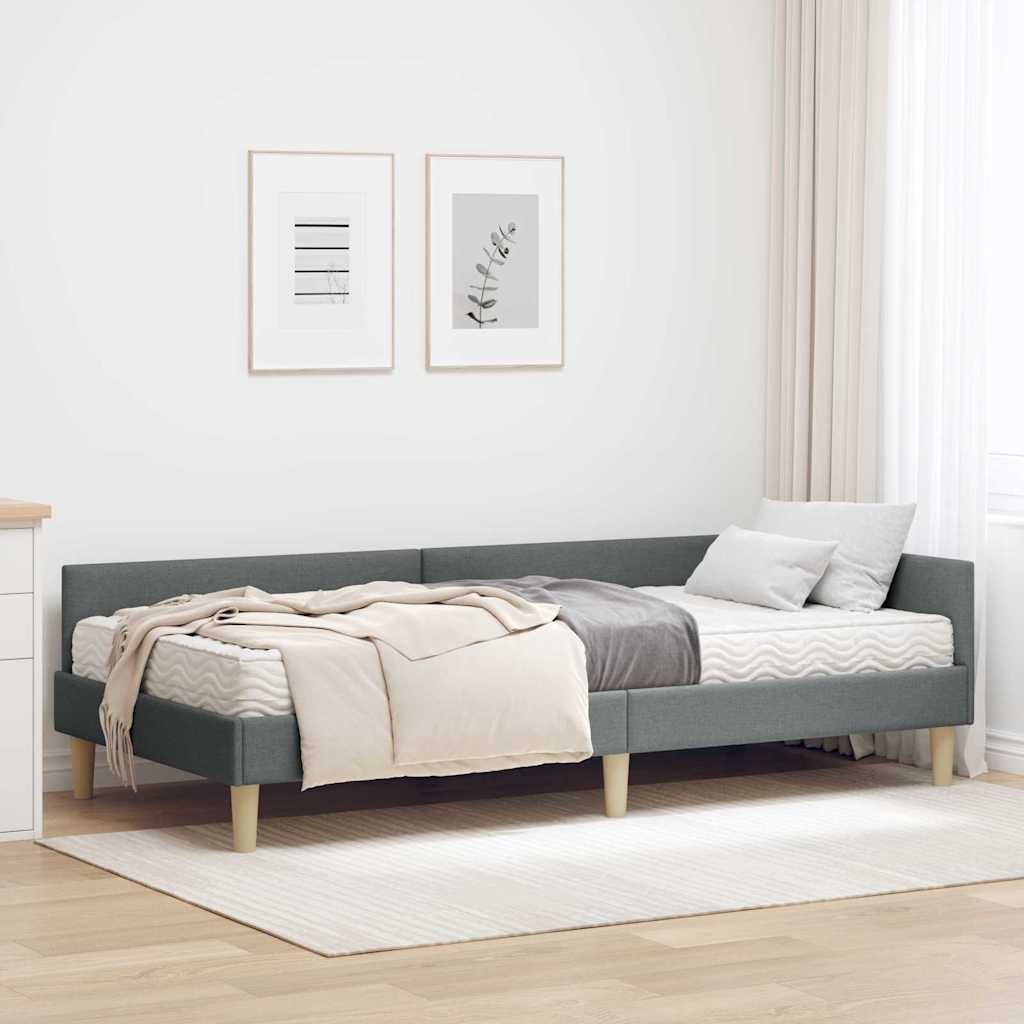 vidaXL Estructura de Cama Esquina con Colchón 2 uds. Gris oscuro