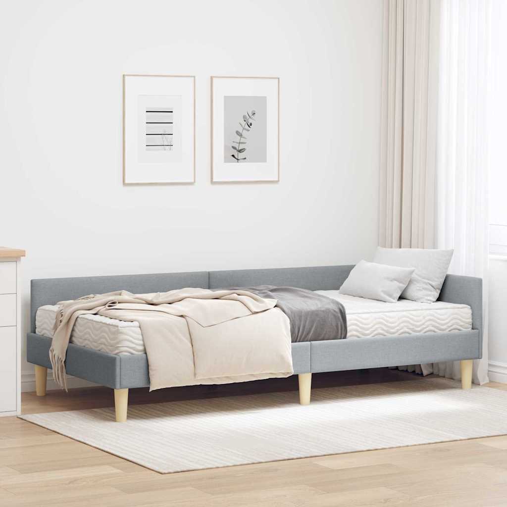 vidaXL Estructura de Cama Esquina con Colchón 2 uds. Gris Claro tela