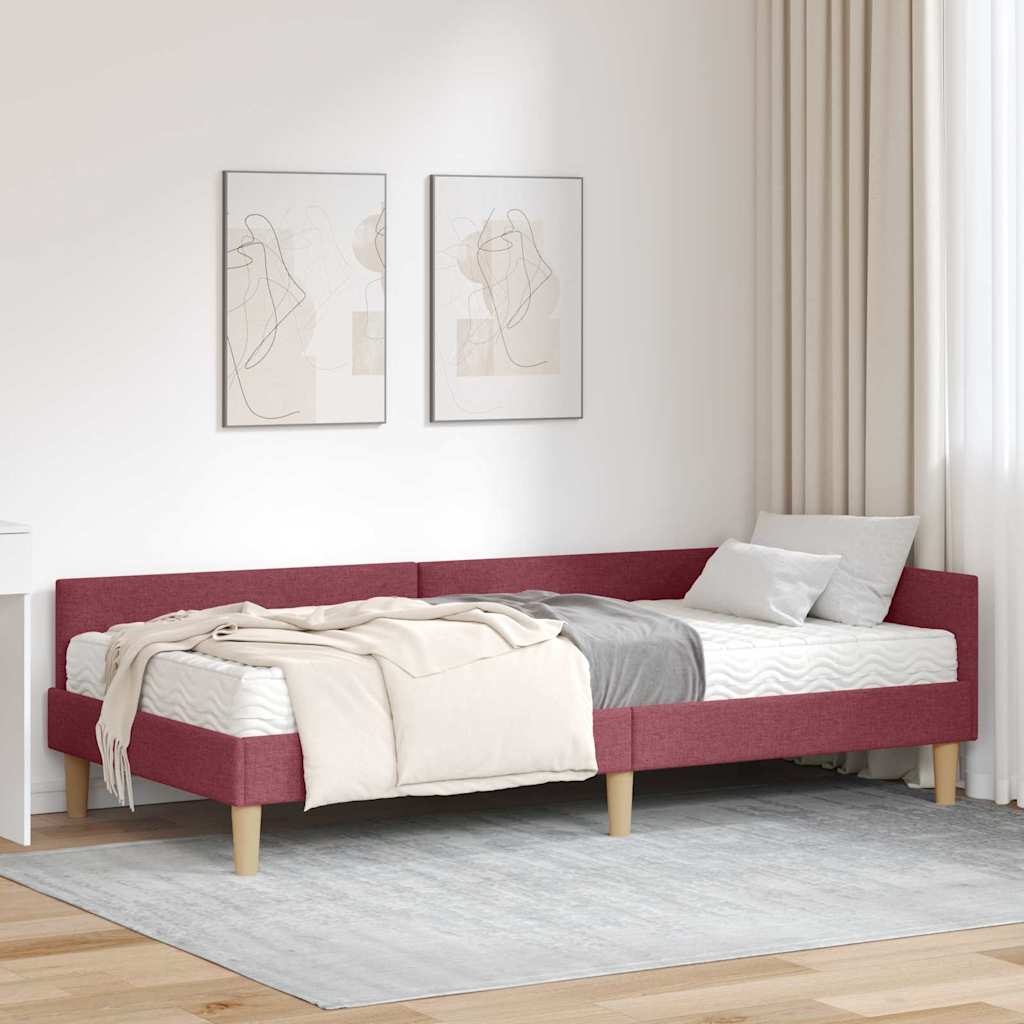 vidaXL Estructura de Cama Esquina con Colchón 2 uds. Rojo vino