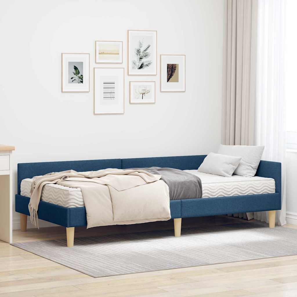 vidaXL Estructura de Cama Esquina con Colchón Otro 2 uds. Azul tela