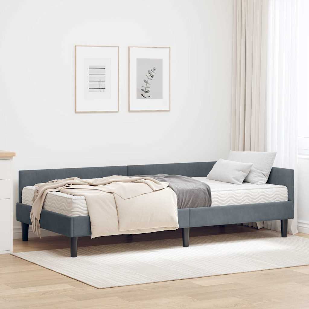 vidaXL Estructura de Cama Esquina con Colchón 2 uds. Gris oscuro