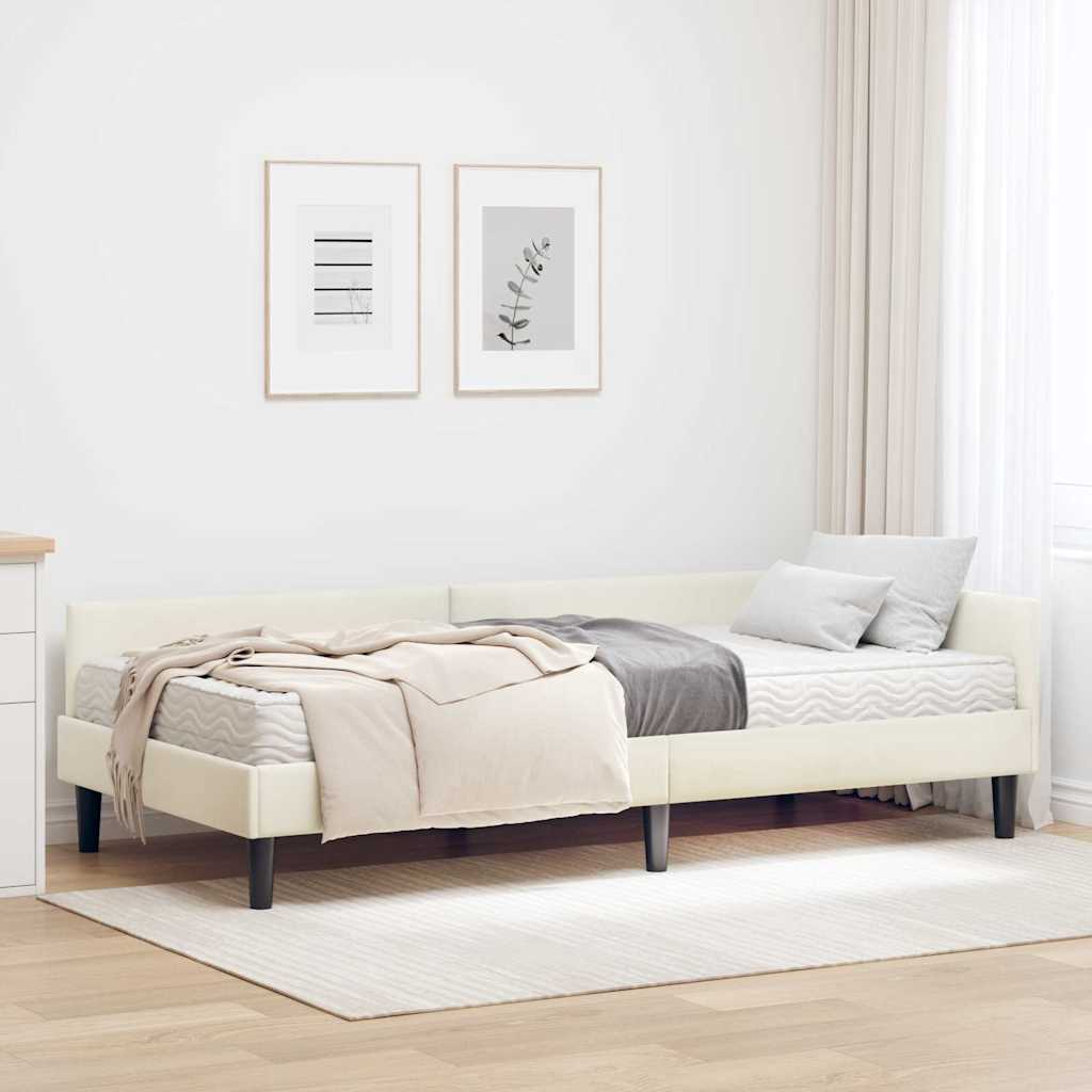 vidaXL Estructura de Cama Esquina con Colchón 2 uds. Crema Terciopelo