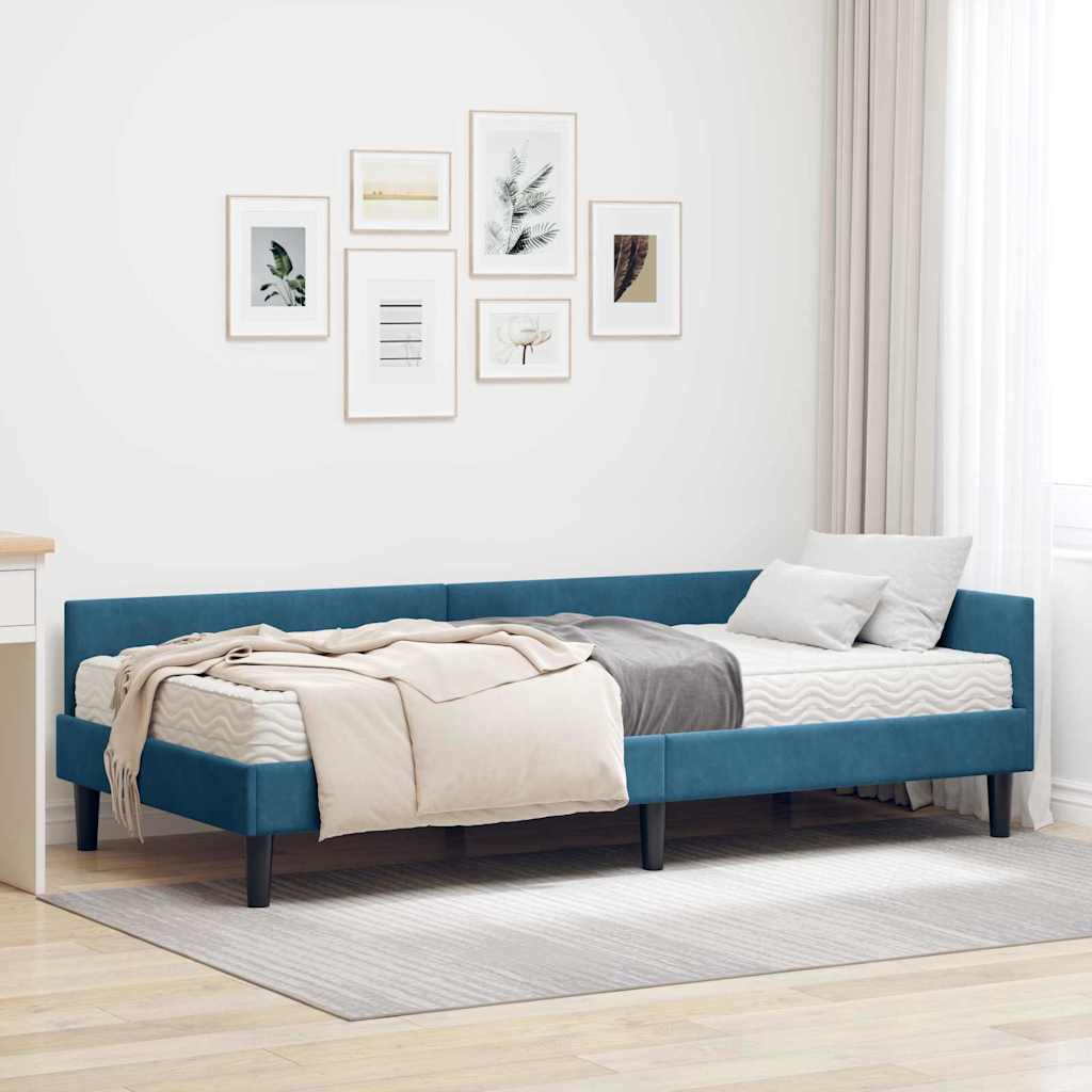 vidaXL Estructura de Cama Esquina con Colchón 2 uds. Azul Terciopelo