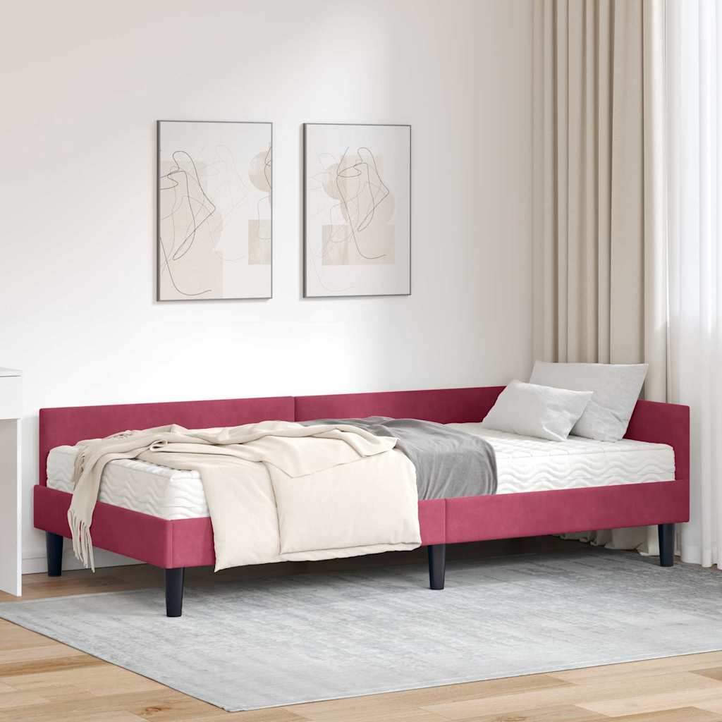 vidaXL Estructura de Cama Esquina con Colchón 2 uds. Rojo vino