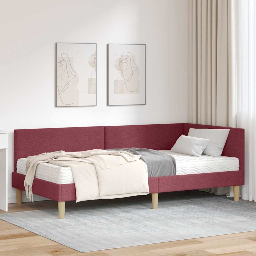 vidaXL Estructura de Cama Esquina con Colchón 2 uds. Rojo vino