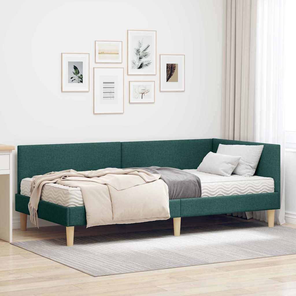 vidaXL Estructura de Cama Esquina con Colchón 2 uds. Verde oscuro