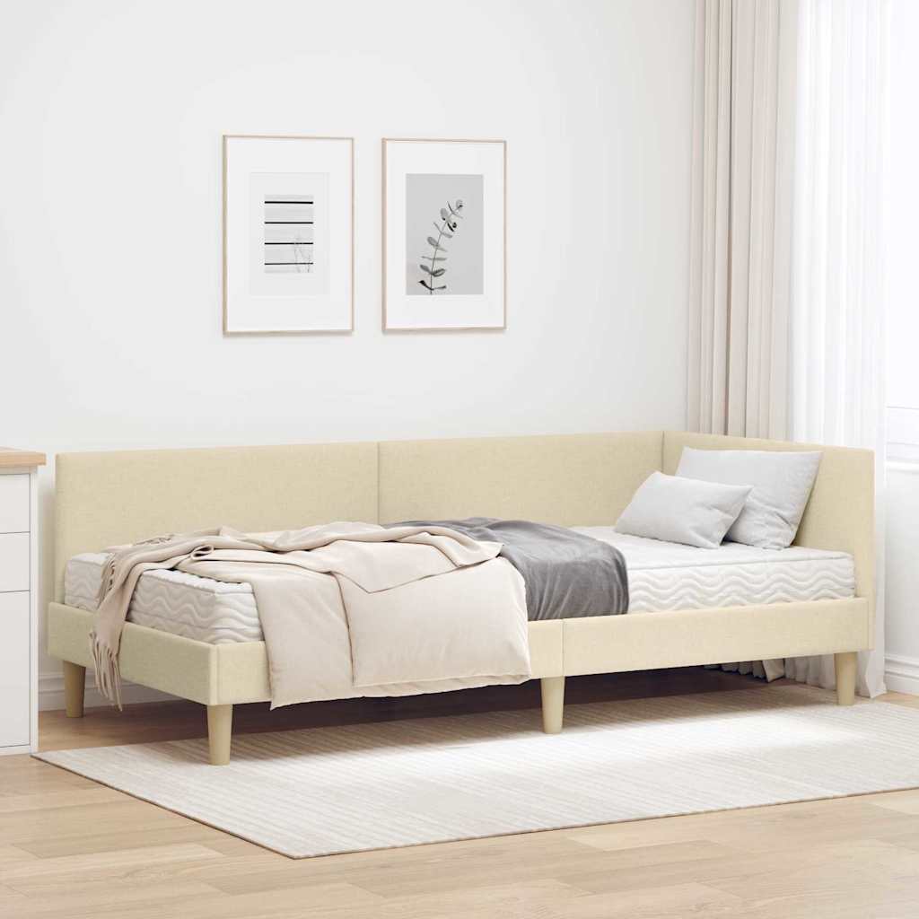 vidaXL Estructura de Cama Esquina con Colchón Otro 2 uds. Crema tela