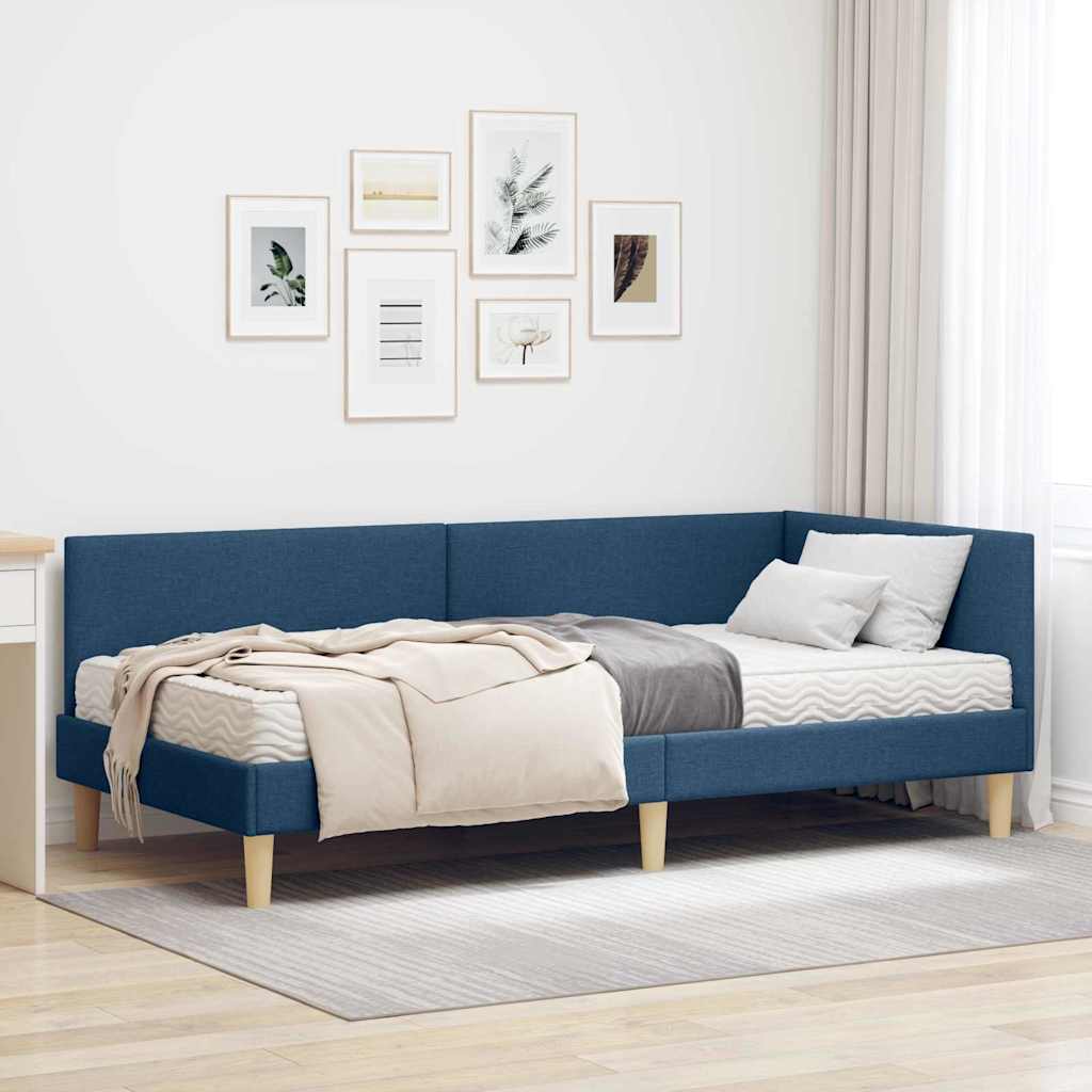 vidaXL Estructura de Cama Esquina con Colchón Otro 2 uds. Azul tela