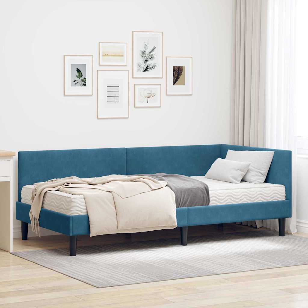 vidaXL Estructura de Cama Esquina con Colchón 2 uds. Azul Terciopelo