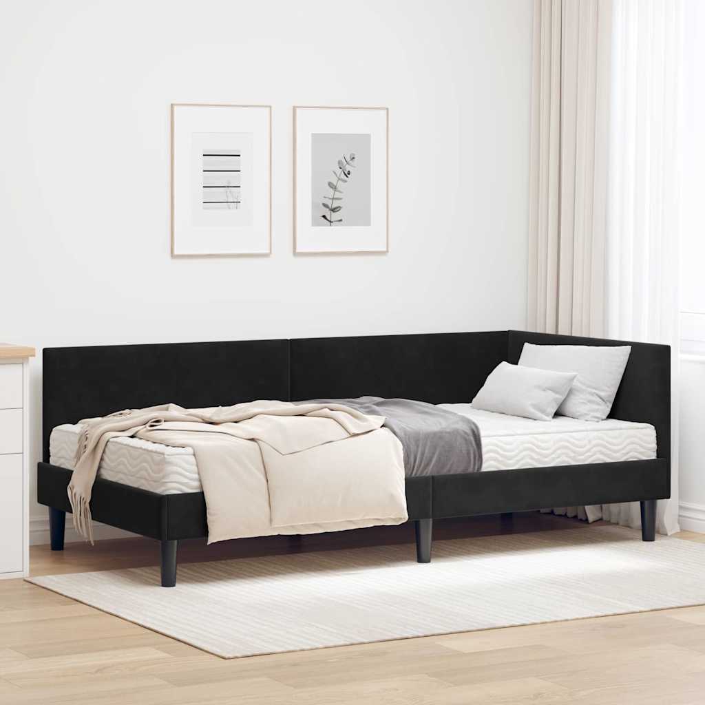 vidaXL Estructura de Cama Esquina con Colchón 2 uds. Negro Terciopelo