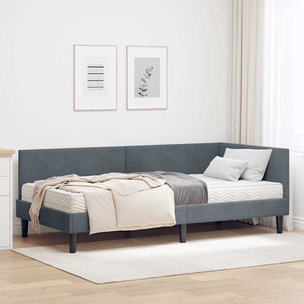 vidaXL Estructura de Cama Esquina con Colchón 2 uds. Gris oscuro