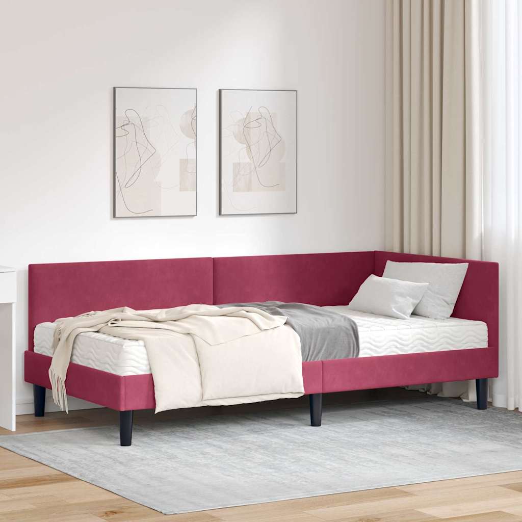 vidaXL Estructura de Cama Esquina con Colchón 2 uds. Rojo vino