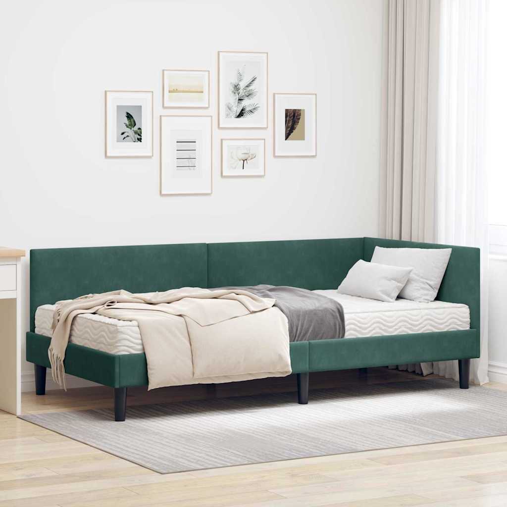 vidaXL Estructura de Cama Esquina con Colchón 2 uds. Verde oscuro