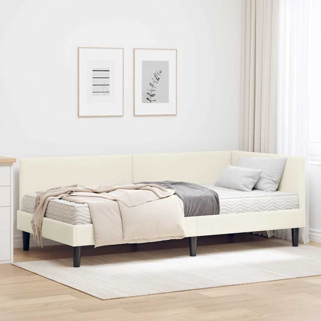 vidaXL Estructura de Cama Esquina con Colchón 2 uds. Crema Terciopelo