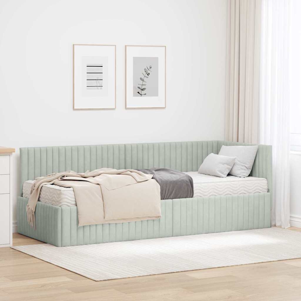 vidaXL Estructura de Cama Esquina con Colchón 2 uds. Gris claro