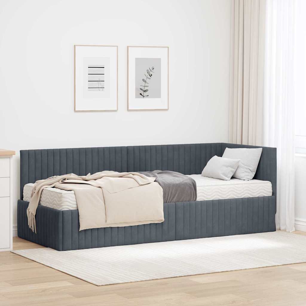 vidaXL Estructura de Cama Esquina con Colchón 2 uds. Gris oscuro