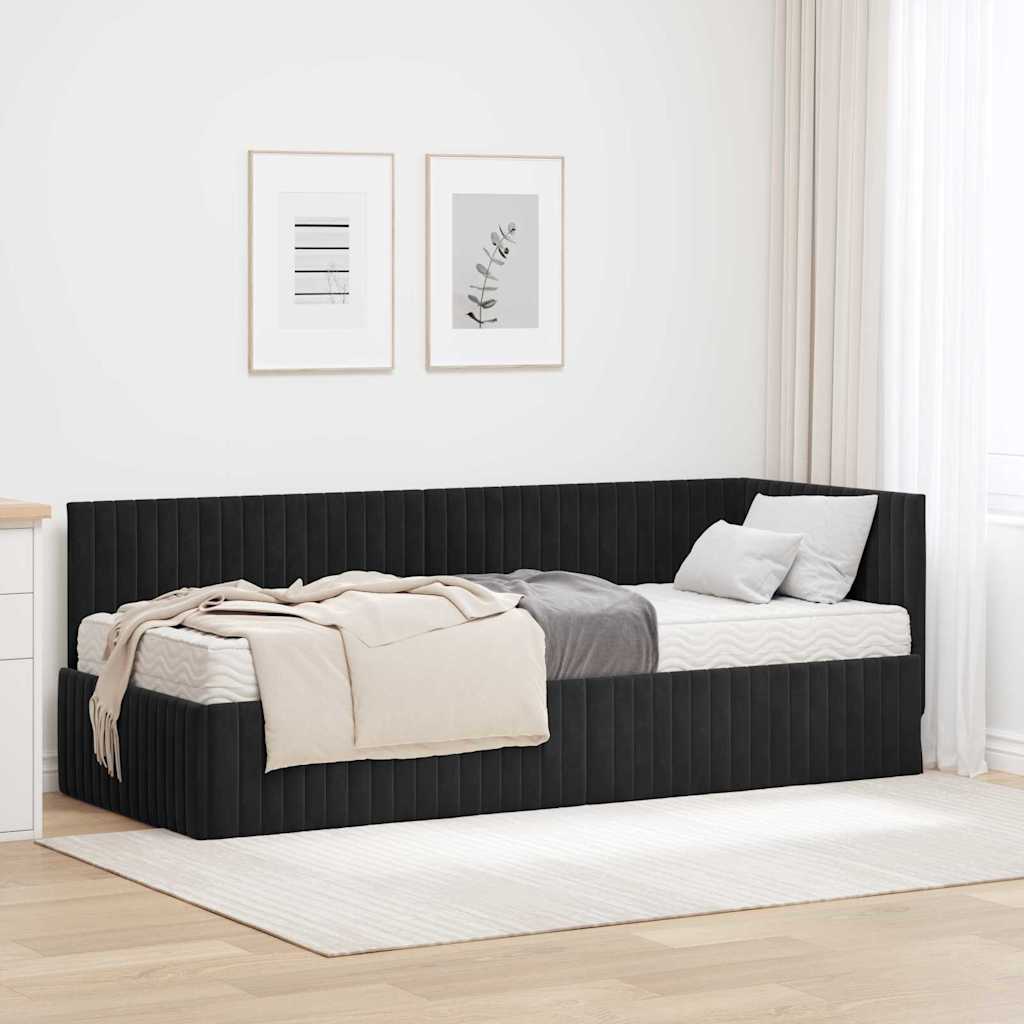 vidaXL Estructura de Cama Esquina con Colchón 2 uds. Negro Terciopelo