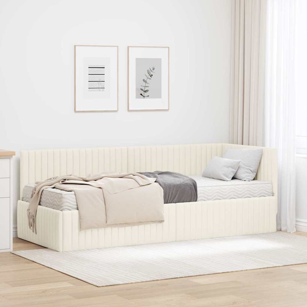 vidaXL Estructura de Cama Esquina con Colchón 2 uds. Crema Terciopelo