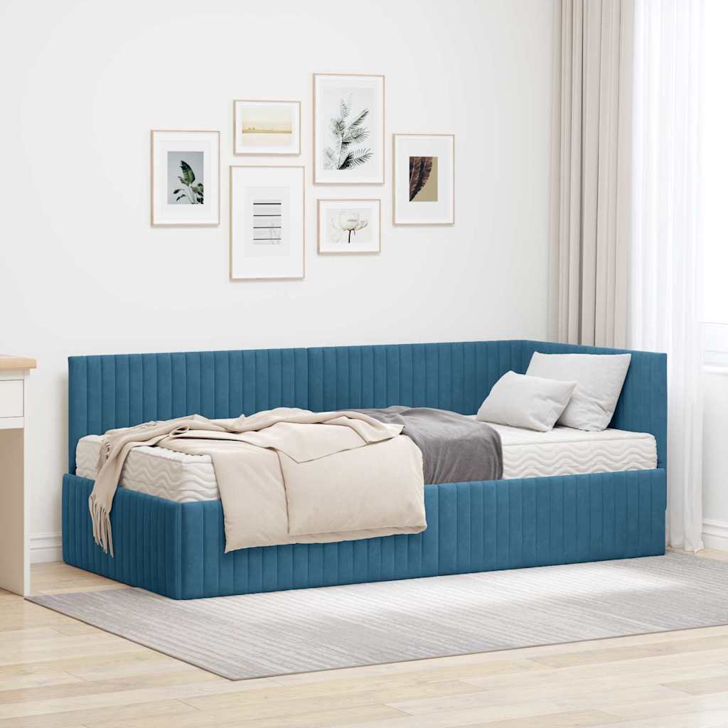 vidaXL Estructura de Cama Esquina con Colchón 2 uds. Azul Terciopelo