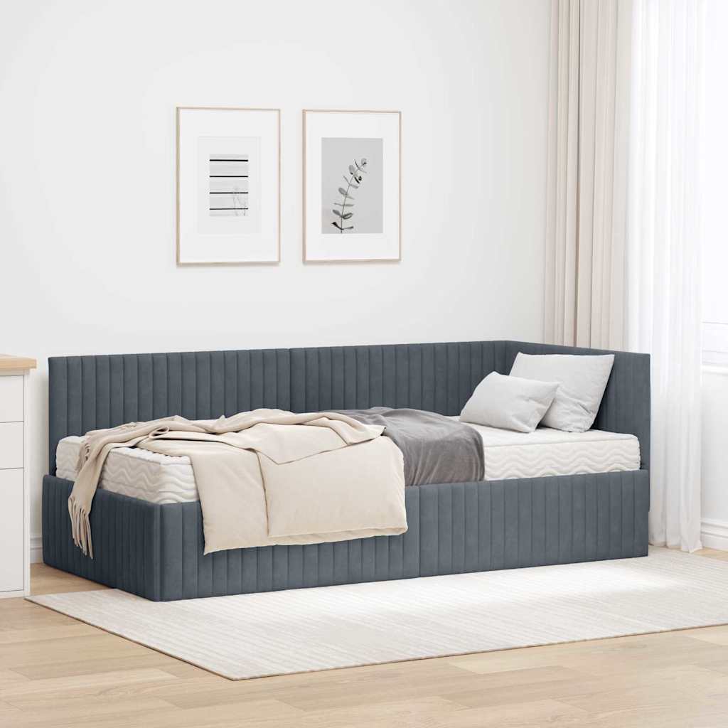 vidaXL Estructura de Cama Esquina con Colchón 2 uds. Gris oscuro