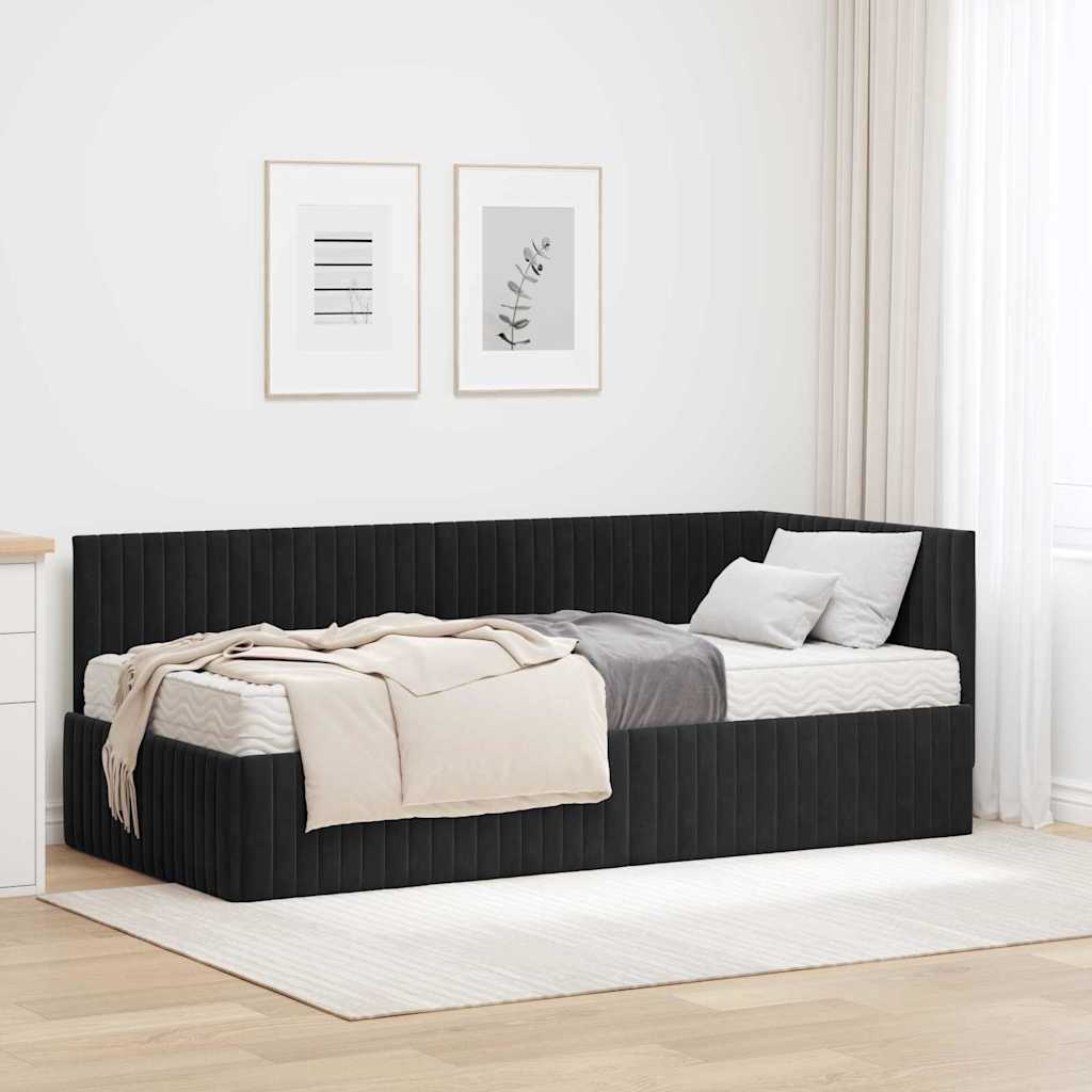 vidaXL Estructura de Cama Esquina con Colchón 2 uds. Negro Terciopelo