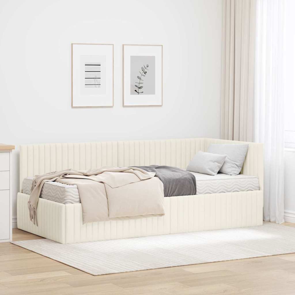 vidaXL Estructura de Cama Esquina con Colchón 2 uds. Crema Terciopelo