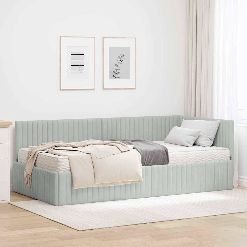 vidaXL Estructura de Cama Esquina con Colchón 2 uds. Gris claro