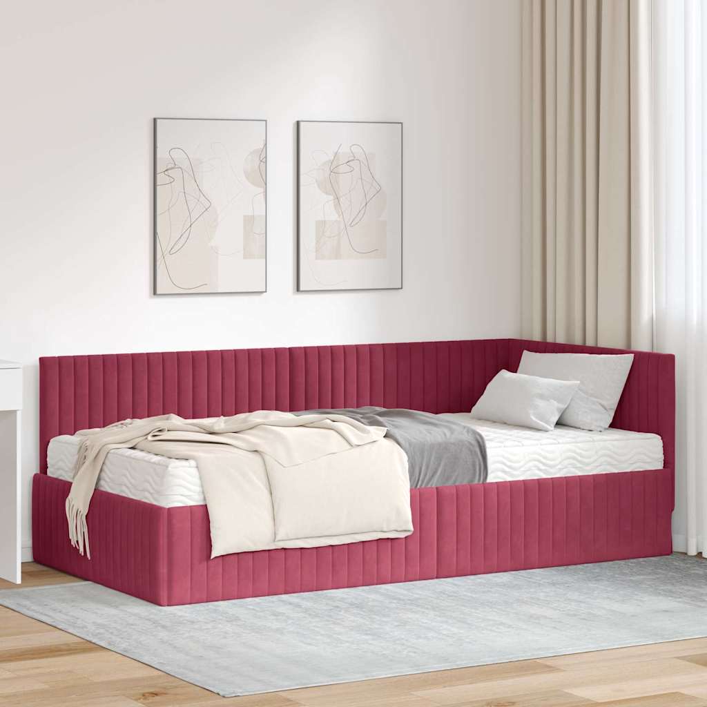 vidaXL Estructura de Cama Esquina con Colchón 2 uds. Rojo vino