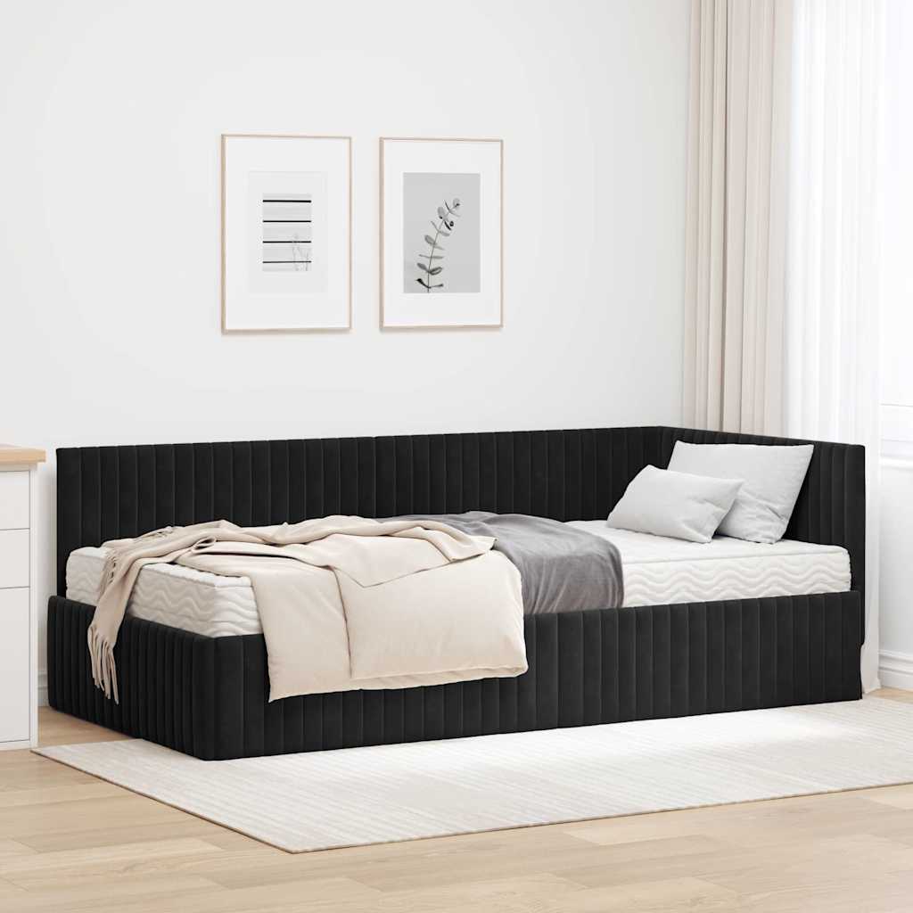 vidaXL Estructura de Cama Esquina con Colchón 2 uds. Negro Terciopelo