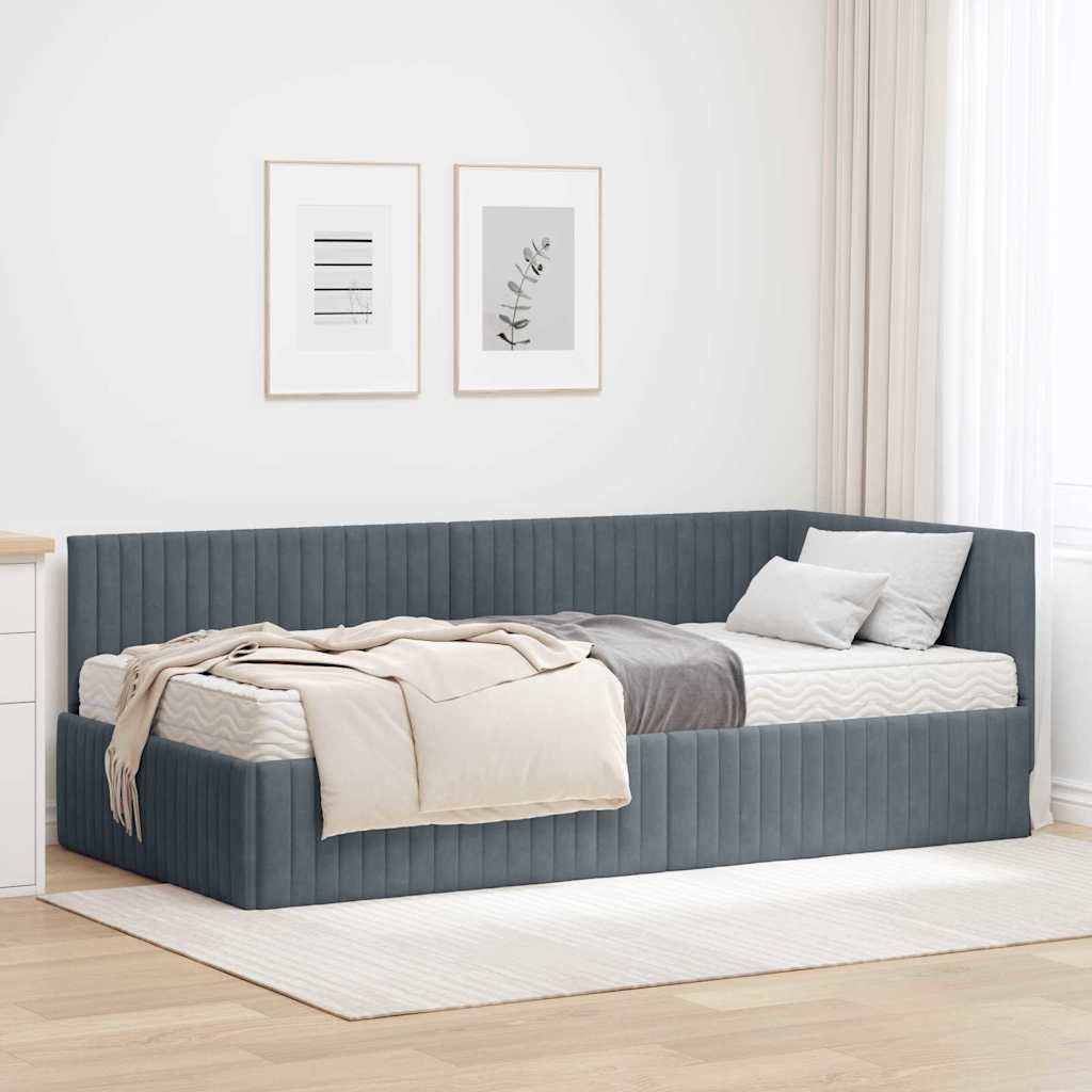 vidaXL Estructura de Cama Esquina con Colchón 2 uds. Gris oscuro