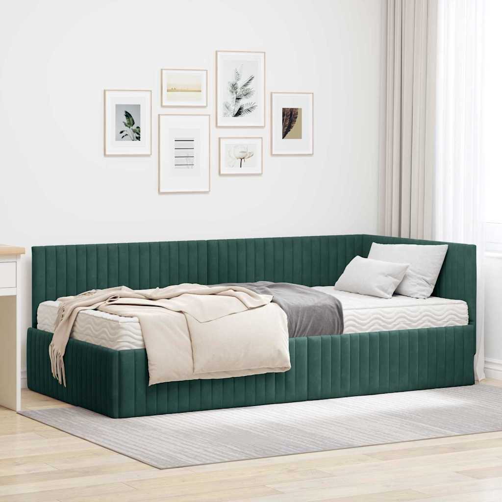 vidaXL Estructura de Cama Esquina con Colchón 2 uds. Verde oscuro