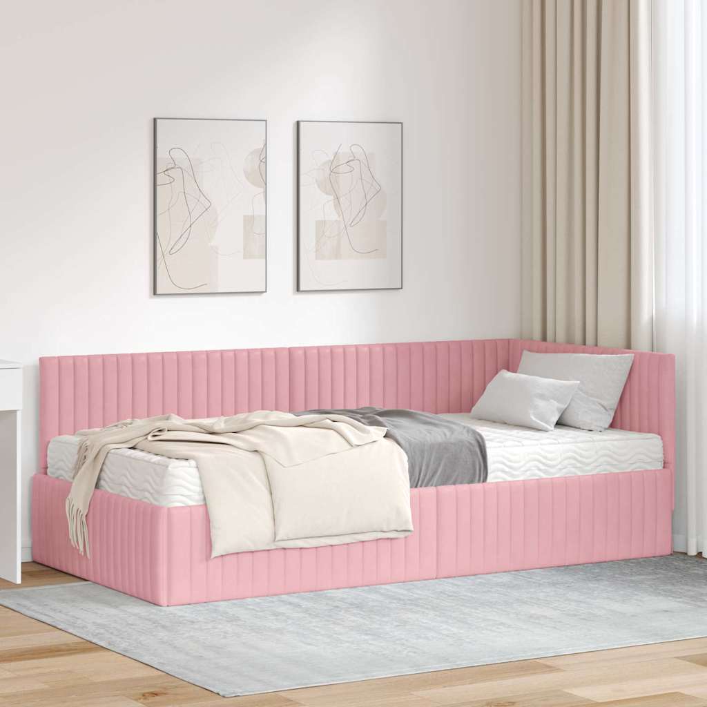 vidaXL Estructura de Cama Esquina con Colchón 2 uds. Rosa 100 x 200 cm